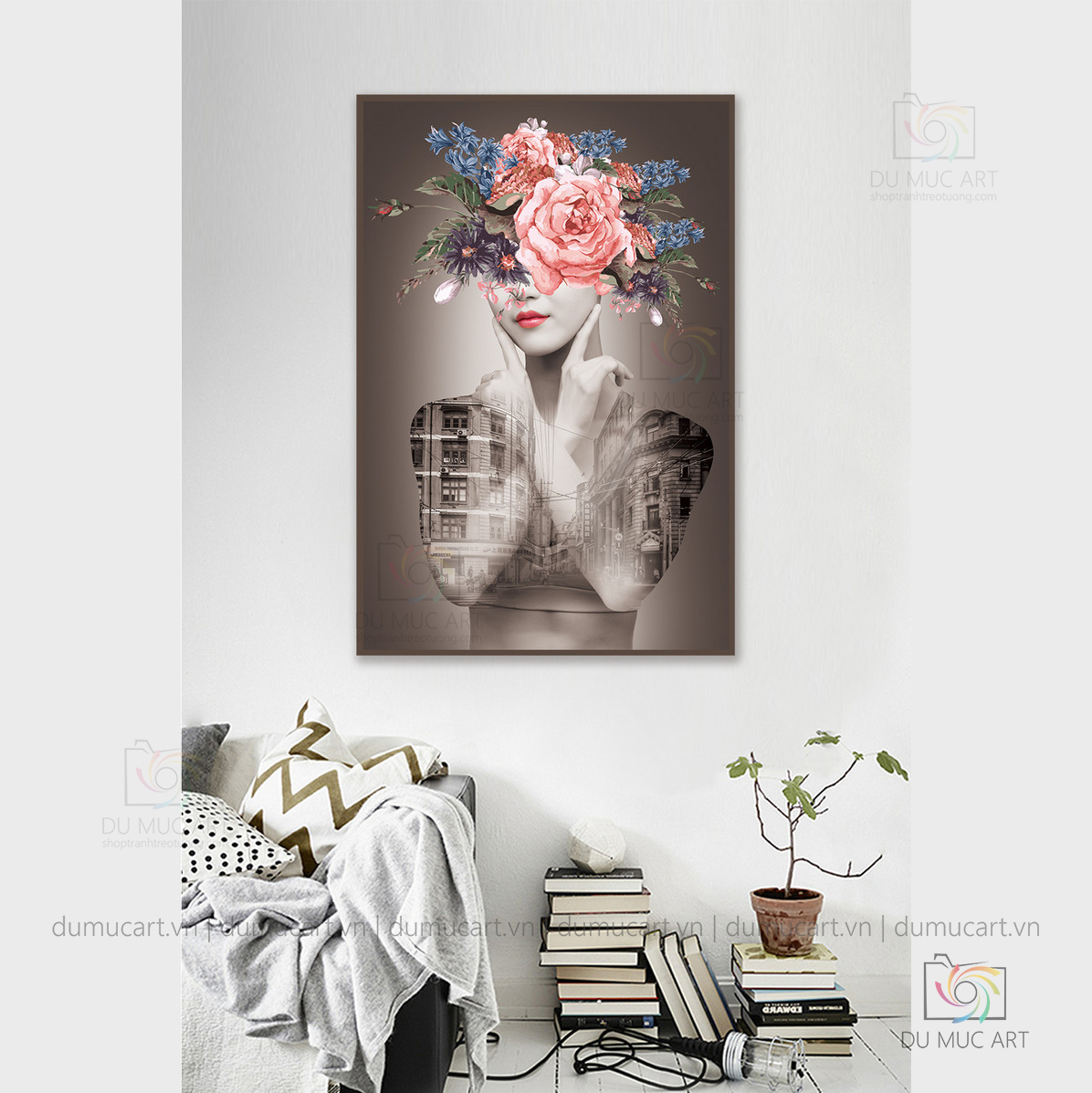Tranh decor: Cô gái mũ hoa