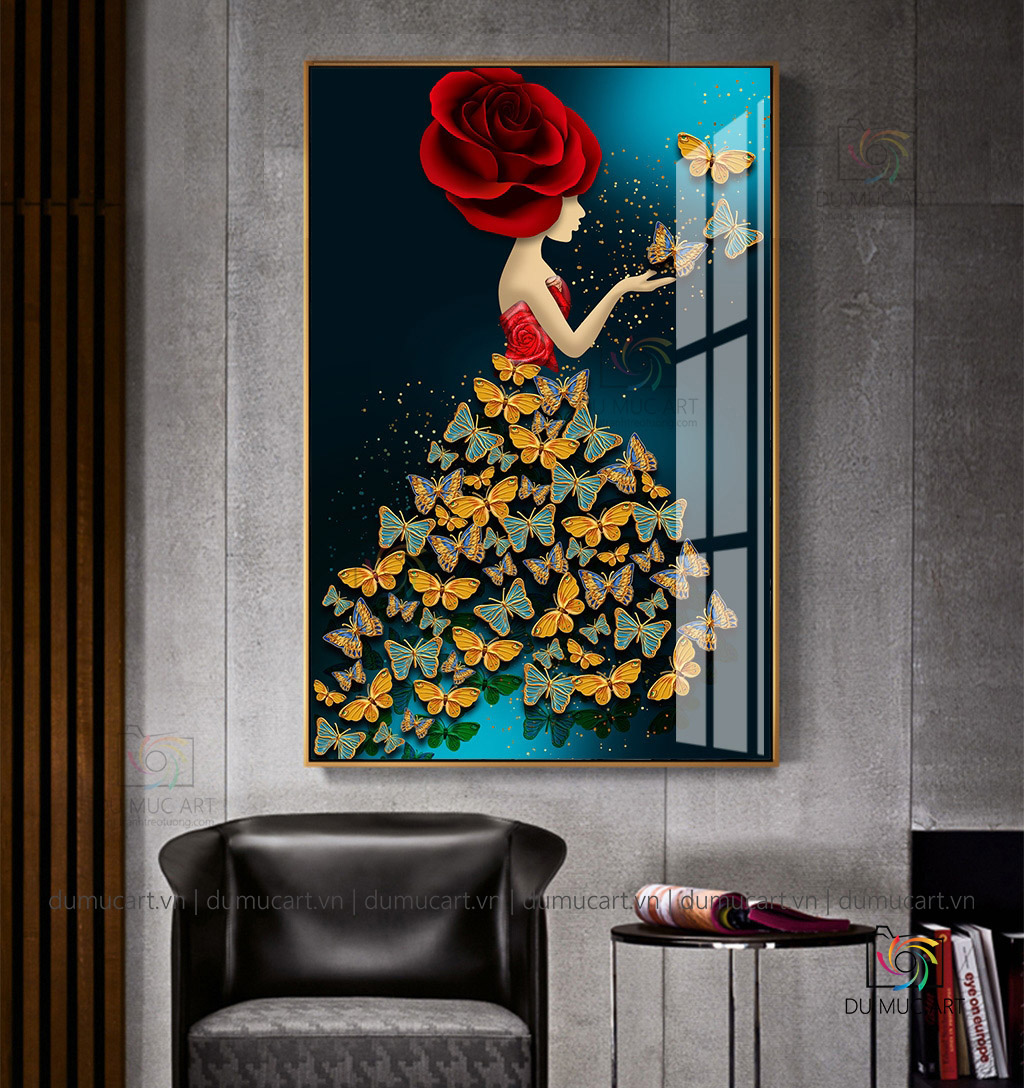 Tranh decor: Cô gái váy hoa