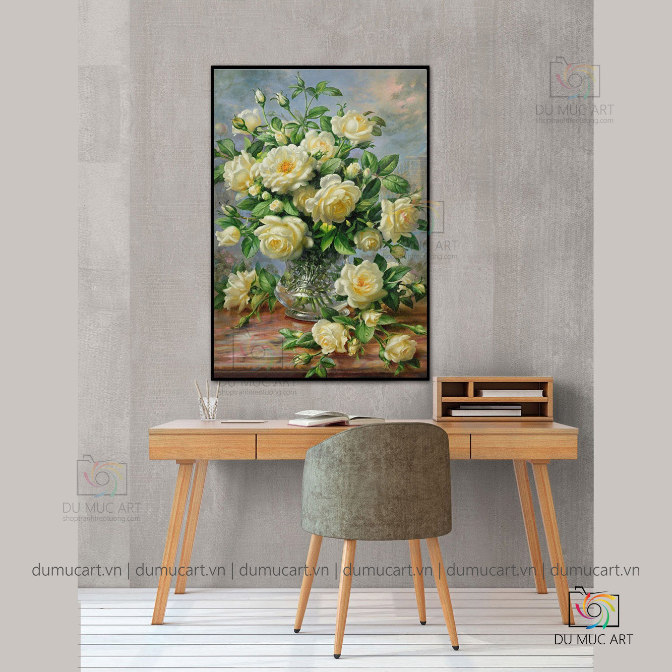 Tranh decor: Bình hoa vàng nhạt