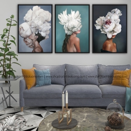 Tranh decor: Cô gái mũ hoa