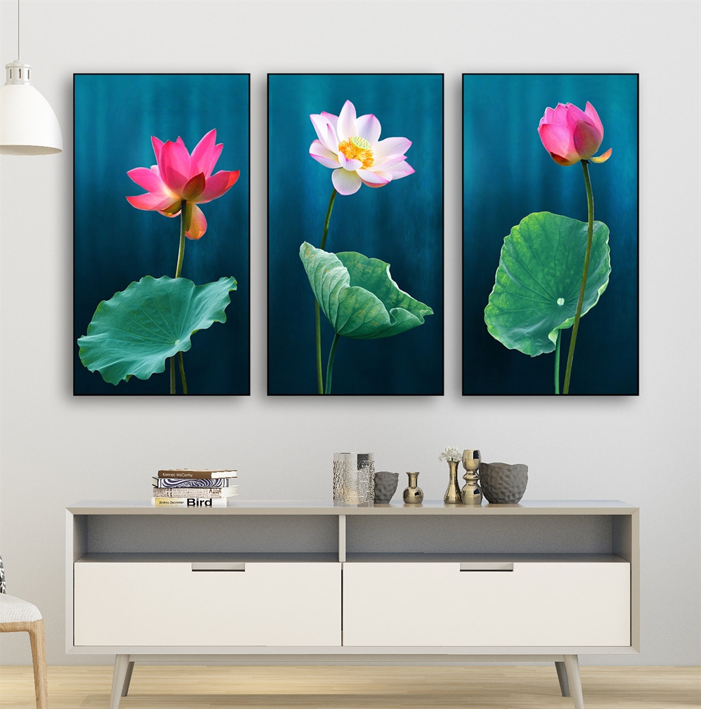 Tranh decor: Ba sen hồng